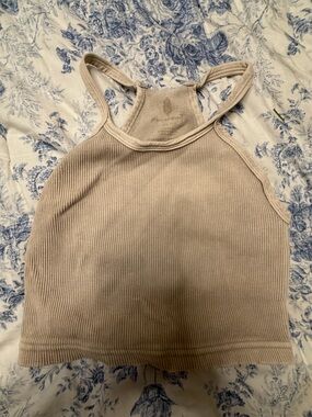 Free People Ribbed Halter Crop Top in Beige